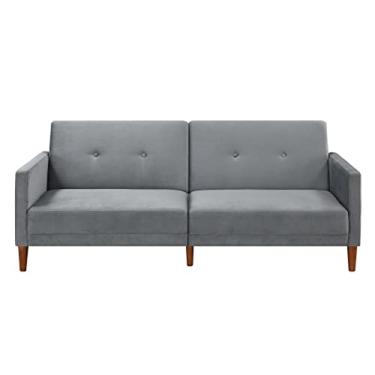 Imagem de Sofá-cama dobrável dobrável moderno estofado de veludo para espaço de estar compacto, apartamento, dormitório, sofás de cor sólida para sala de estar