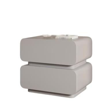 Imagem de Mesa de cabeceira de madeira maciça estilo creme, armário de armazenamento de quarto minimalista italiano, lâmpada de sensor armário de cabeceira pequena