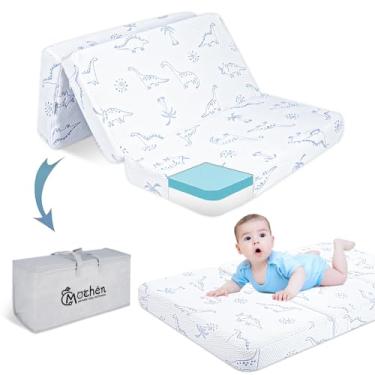 Imagem de Mochen Colchões para bebês Pack and Play com três dobras para cercadinho e playard com capa lavável