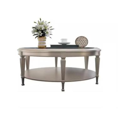 Imagem de Mesa de centro redonda de madeira maciça, mesa de centro nórdica, luxuosa, criativa, vidro temperado, simples, armário de TV, mesa de quarto