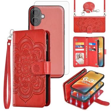Imagem de Asuwish Capa de celular para iPhone 17 6,3 polegadas com zíper carteira destacável com protetor de tela de vidro temperado alça transversal flor flip porta-cartão slot i Phone17 i17 17 capa feminina