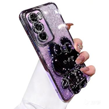 Imagem de Capa para Samsung Galaxy A16 5G para mulheres e meninas, design de suporte de espelho de coelho escondido fofo, capa para Galaxy A16 com revestimento de TPU transparente com camada gradiente brilhante