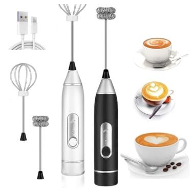 Imagem de Mini Mixer Portátil Elétrico Recarregável USB, Espumador de Leite com 3 velocidades, Batedor de Ovos, Fuê Misturador de Bebidas, Café, Capuccino, Chantilly, Shake