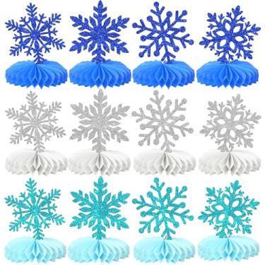 Imagem de Rsstarxi 12 Pack Snowflake Honeycomb Centerpieces Frozen Winter Wonderland Snowflake Party Decorations for Christmas Holiday Winter Baby Shower Birthday Party Table Decorations Blue