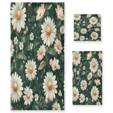 Imagem de xigua White Daisies Conjunto de toalhas de banheiro absorvente macio 3 peças toalha de banho toalha de mão toalhas decorativas para banheiro, academia, hotel, praia, piscina