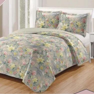 Imagem de Kit Cobre Leito Colcha Daily Queen 3 Peças Dupla Face Estampado - Floral 54 - 100% Poliéster