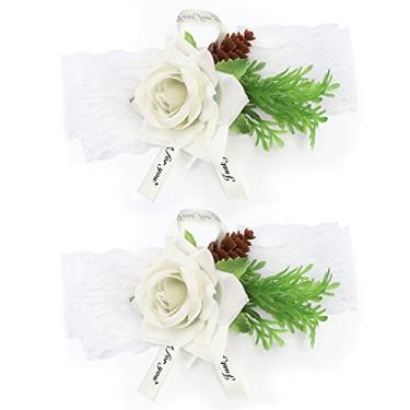 Imagem de Ainoli 2 peças de flores de pulso de seda para dama de honra, corsage de noiva, cerimônia de casamento, fornecimento de decoração (Branca)