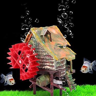 Imagem de ZJchao Decoração de Moinho de Aquário, Decorações de Borbulhador de Tanque de Peixes Cabana de Roda de água Aerada Pneumática Moinho de água de Aquário Decorações de Movimento de Borbulhador de Ar