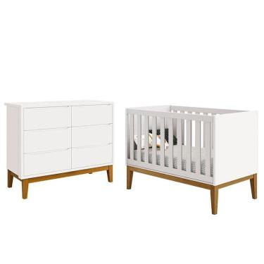 Imagem de Berço Americano Com Cômoda 6 Gavetas New Classic Branco Com Pés Madeiras - Reller