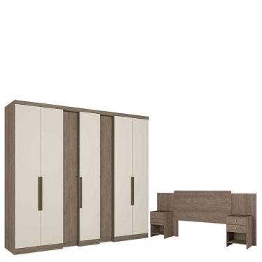 Imagem de Guarda Roupa Casal Selecto 7 Portas Rustic Off White Acetinado E Cabeceira Com Mesas De Cabeceira Formosa Rustic -thb