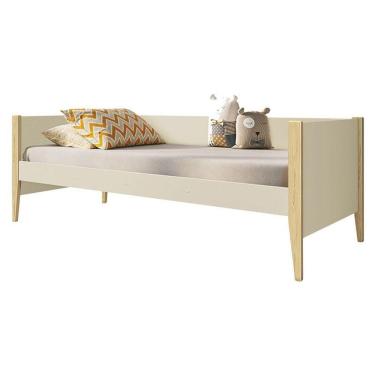 Imagem de Cama Solteiro Noah Areia Com Pés Madeira Natural - Reller