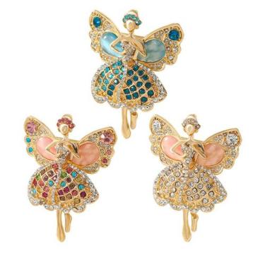 Imagem de Broche Pins Vintage Ballet Girl com vestido de cristal colorido - Yiwe