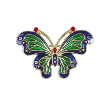 Imagem de Alfinetes de broche com detalhes em esmalte de borboleta verde vintage