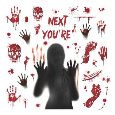 Imagem de Adesivos de parede Halloween Horror Bloody Handprint Skull - yiweisai