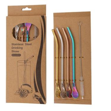 Imagem de Conjunto de kit de palha Bombilla de aço inoxidável com colher e escov