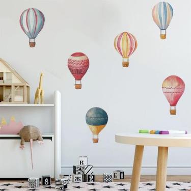Imagem de Adesivos de parede, balões de ar quente coloridos, decalques de PVC, 6