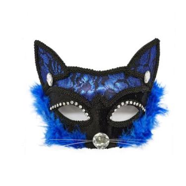 Imagem de Máscara de gato com laço de meia face, fantasia de festa de Halloween 