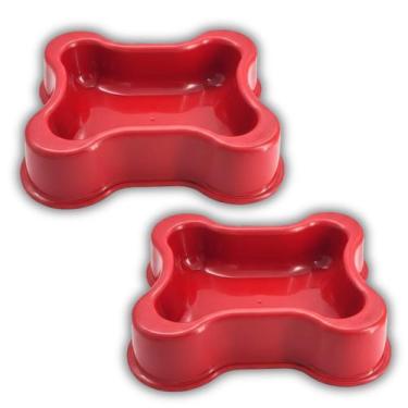 Imagem de 2x Comedouro Pet Linha Osso (700ml) Cor Vermelho FAMAPET