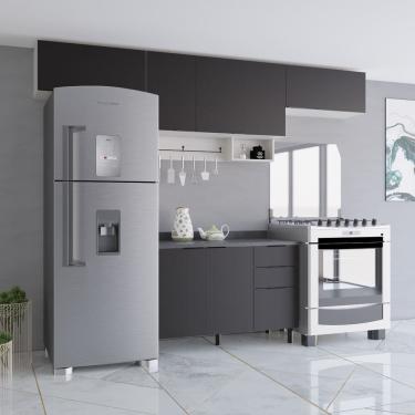 Imagem de Cozinha Compacta Rubi 6 Portas 3 Gavetas MDF Preto com Bege Contemporânea com Balcão Tr...