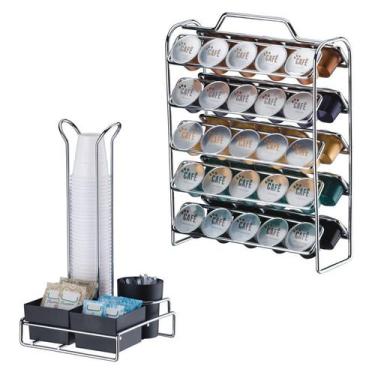Imagem de Kit Suporte 50 Cápsulas Nespresso + Porta Sachês Copos - 1147 Cromado 