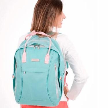 Imagem de Mochila Bolsa Maternidade Bebê Multifunção Térmica Turquesa Comtac
