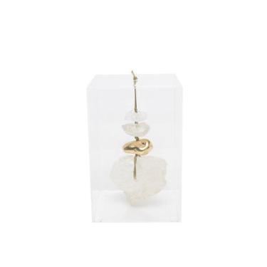 Imagem de Caixa de Acrílico Decorativa Com Pedra Quartzo Cristal Bruto e Dourado