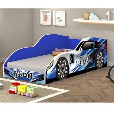 Cama E Guarda Roupa Infantil Carro Stock Car Azul - Móveis Bela