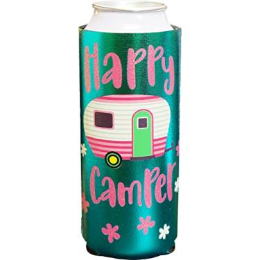 Imagem de Spoontiques - Slim Neoprene Can Cooler - Slim Beverage Can Cooler - Keeps Drinks Colder Longer - Happy Camper Slim Can Cooler