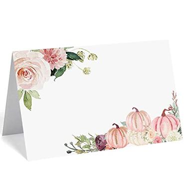 Imagem de Cartões de prato de abóbora com estampa floral, 24 peças de cartões temáticos de outono para chás de bebê, Ação de Graças, chá de panela, casamentos, jantares, festas
