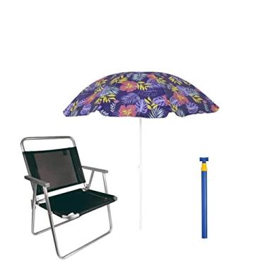 Imagem de Kit Cadeira Praia Reforçada 140kg+ Guarda-sol 1,80+ Saca Areia