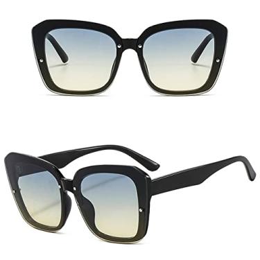 Imagem de Moda Óculos de Sol Quadrados Mulheres Homens Luxo Cores Doces Armação Grande Óculos de Sol Feminino Elegante Designer Branco Rebite Óculos, C7 verde amarelo, tamanho único