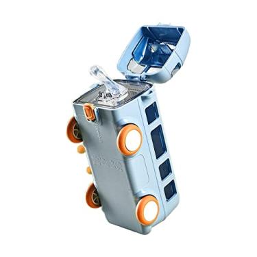 Imagem de Dynwave Garrafa de água infantil com, carro de desenho, ônibus de brinquedo portátil, garrafas de água, meninas, garrafa de água, Azul