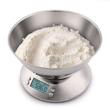 Imagem de balança de cozinha digital 0,1g, balança de cozinha digital com função de tara 11 lb / 5kg display LCD balança de pesagem de alimentos com sensor de temperatura de tigela de aço inoxidável