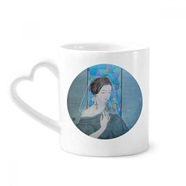 Imagem de Caneca de pintura chinesa de fio branco Blue Beauty, copo de coração de vidro
