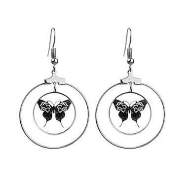 Imagem de Brincos de borboleta com asas de rosa com argola pendurada, joia circular