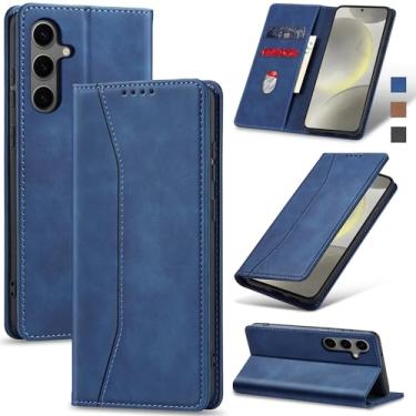 Imagem de Jasonyu Flip Carteira Capa para Samsung S24 Plus/S24+ 5G,Capinha Folio Magnética de Couro com Suporte para Cartão,Suporte para Chute - Protetora Durável de TPU à Prova de Choque para Telefone,Azul