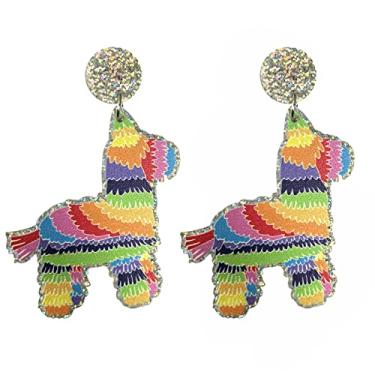 Imagem de Brincos Cinco De Mayo para mulheres, brincos coloridos da Fiesta do México, brincos pendentes de acrílico de carnaval mexicano, chapéu de pinatas colorido, martelo de areia e cacto, brincos de guitarra para presente de festival de Cinco de Mayo, Acrílico, Sem Pedra Preciosa