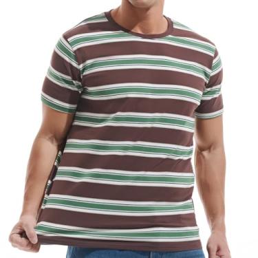 Imagem de VEIISAR Camiseta masculina listrada gola redonda macia algodão elástico, 31230 Marrom Verde, XXG