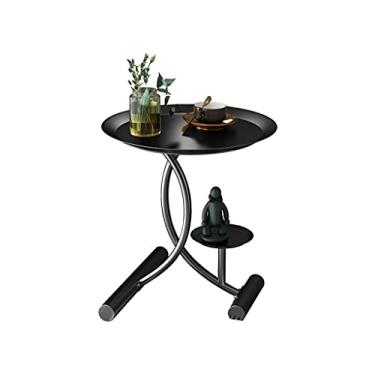 Imagem de Mesa de cabeceira de quarto moderna minimalista prateleira leve sofá pequena mesa redonda minimalista mini mesa de cabeceira de ferro forjado (cor: preto)