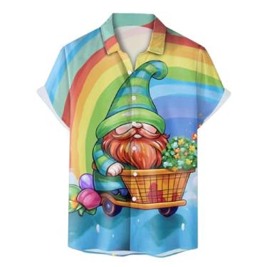 Imagem de Camiseta masculina 2024 Dia de São Patrício Clover ST Pattys Day Funny Hat Dwarf Green Impresso Manga Curta Camisa de Botão, 07 - Azul-marinho, 3G