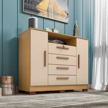 Imagem de Cômoda Rack 2 Portas e 4 Gavetas Floripa Carvalho Americano/Off White