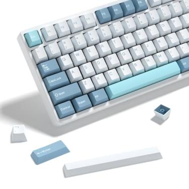 Imagem de KBDiy Conjunto de teclas SHOKO PBT Double Shot, 176 teclas azuis fofas capas de teclas personalizadas 60% de perfil cereja para teclado mecânico 61/64/68/84/87/100/104/108