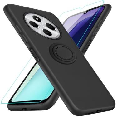 Imagem de Nijiadi Capa para celular Xiaomi Redmi 14C com protetor de tela de vidro, suporte de anel giratório de 360° com suporte/suporte de silicone TPU à prova de choque capa protetora para Xiaomi Redmi 14C