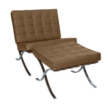 Imagem de Poltrona com Banqueta Barcelona Base Inox Material Sintético  - Decora