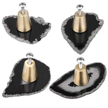 Imagem de rockcloud Pacote com 4 puxadores de gaveta de armário de fatia de ágata puxadores de porta de armário para móveis decorativos para casa, preto