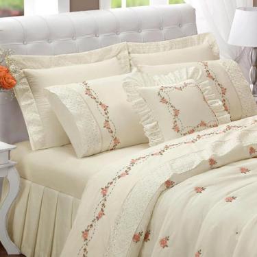 Imagem de Cobreleito Queen Size 100% Algodão Daphane Bordado Super Elegante BOUQ