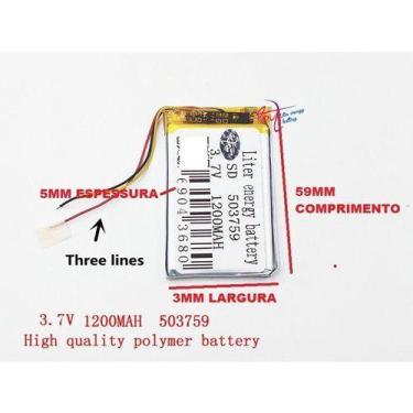 Imagem de 2 Unidades 503759 3 Fios 3,7v C/ 1200mah 5mmx37mmx59mm - - KMIG