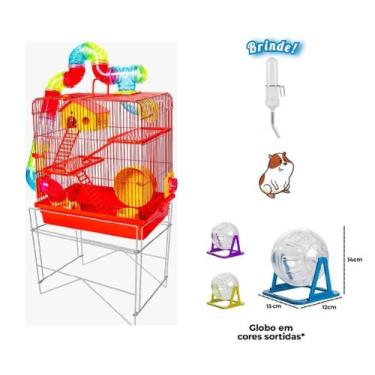 Imagem de Gaiola Hamster Tubo Luxo Vermelha C/ Suporte Globo+Bebedouro - Jel Pla