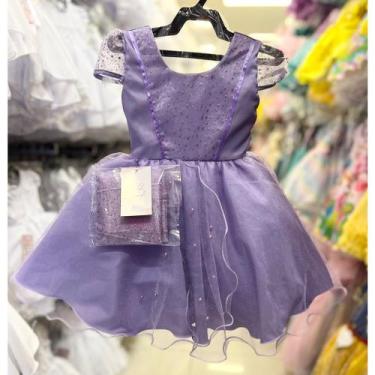 Imagem de Vestido Infantil Festa Princesa Lilás Roxo Sofia Rapunzel Com Capa - L