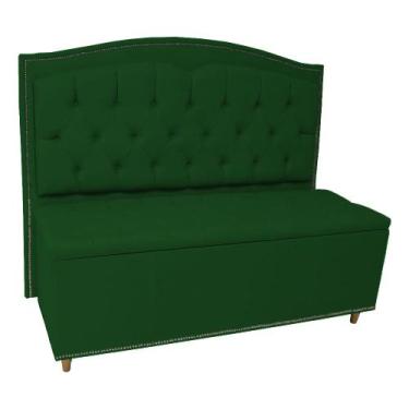 Imagem de Kit Cabeceira e Calçadeira Com Baú 195 cm King Casal Diana Suede Verde